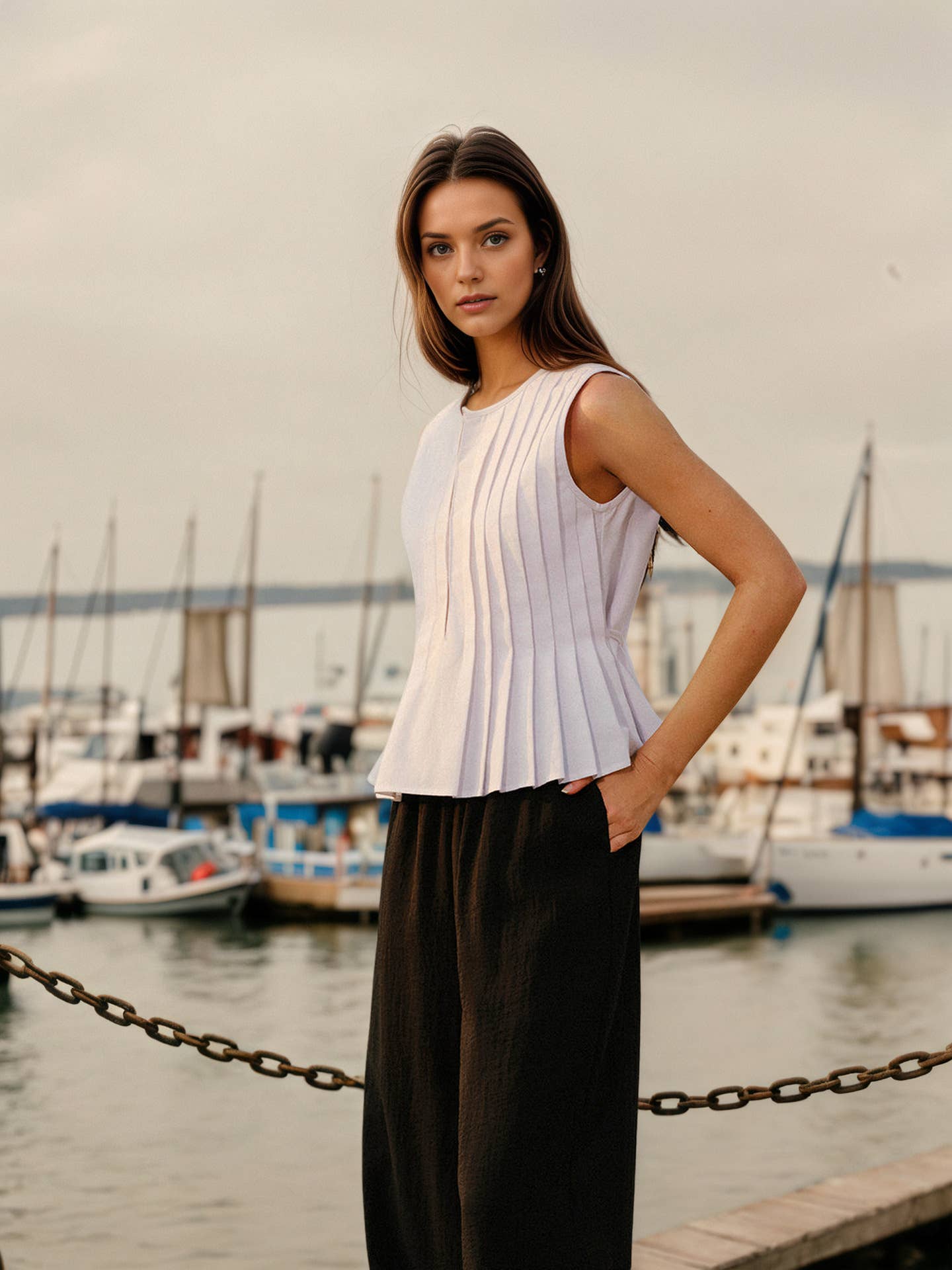 Fashionable solid-color textured vest