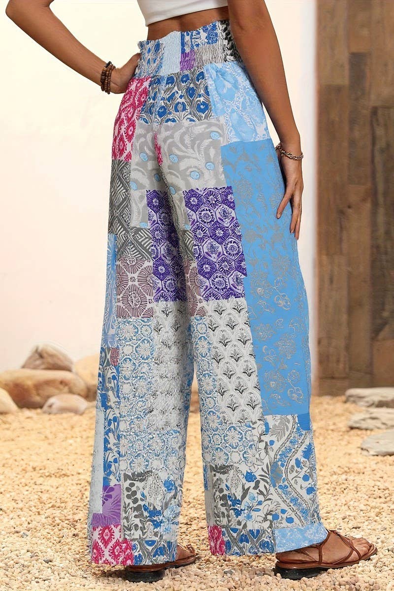 CWBLP2072_HIGH WAIST FLORAL FLARED DRAPED SUMMER PANTS