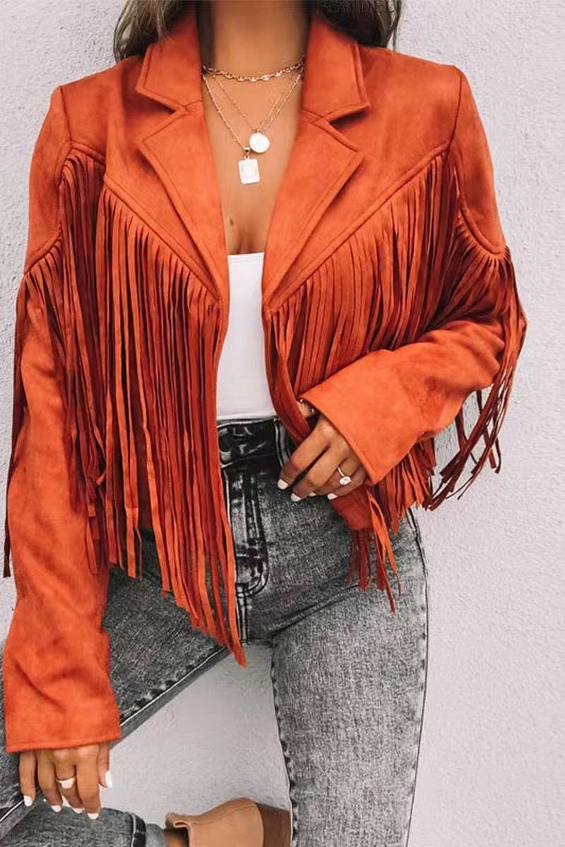 CWOCAL2295_AUTUMN WOMEN'S SHORT SLIM FIT FRINGE COAT