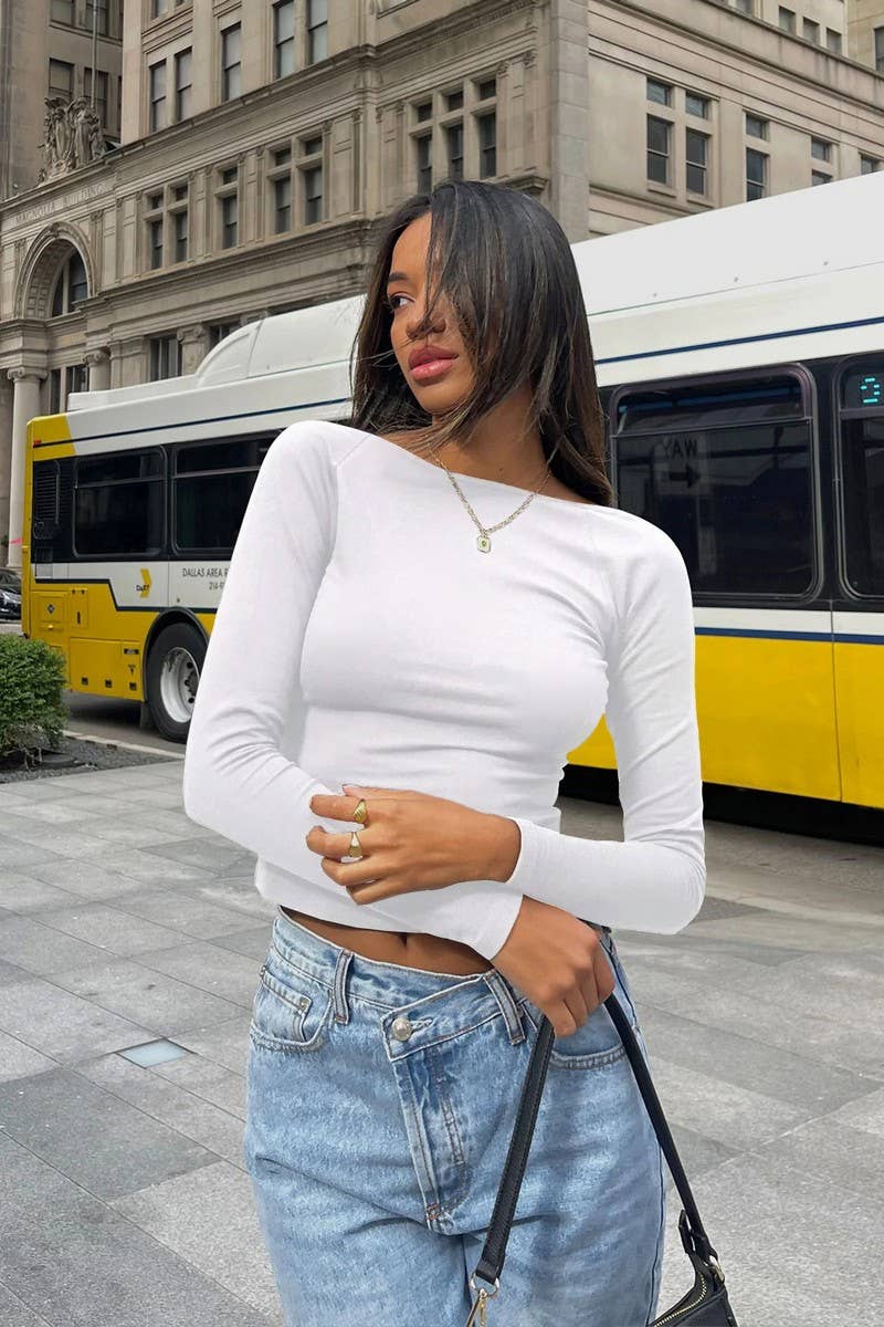 CWTTL2049_SUMMER SEXY BACKLESS SHOULDER T-SHIRT