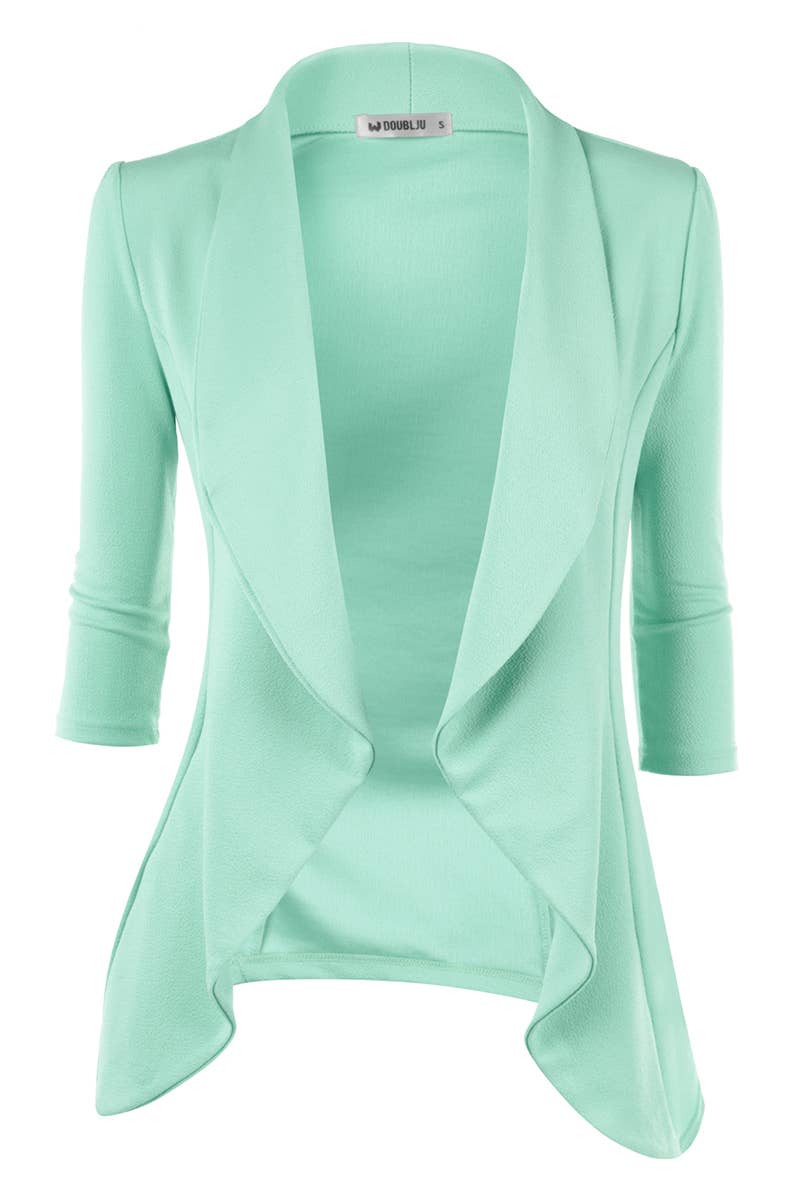 CWOBL089_Casual Work 3/4 Sleeve Open Front Blazer