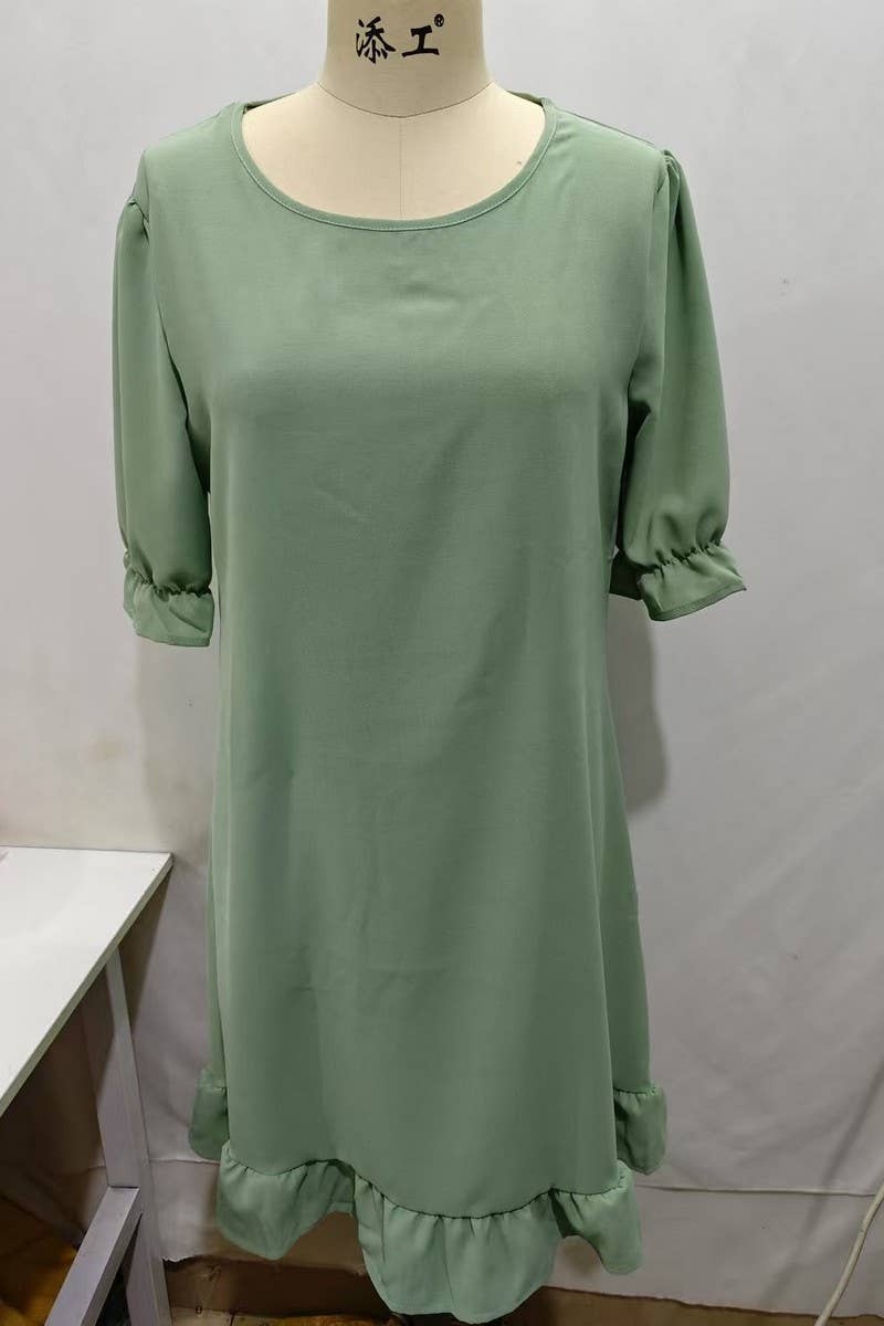 CWDSD10874_VINTAGE COTTON LINEN SHORT SLEEVE SWING DRESS