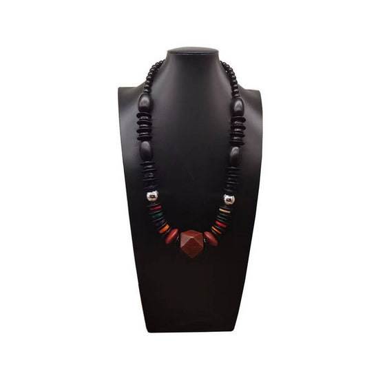 COCONUT SHELL PENDANT COLORFUL VINTAGE WOODNECKLACE