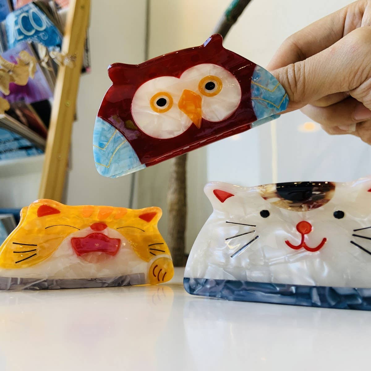 CWAHA1523_FUNNY CARTOON CAT,RABBIT,OWL,HAIR CLAW CLIP