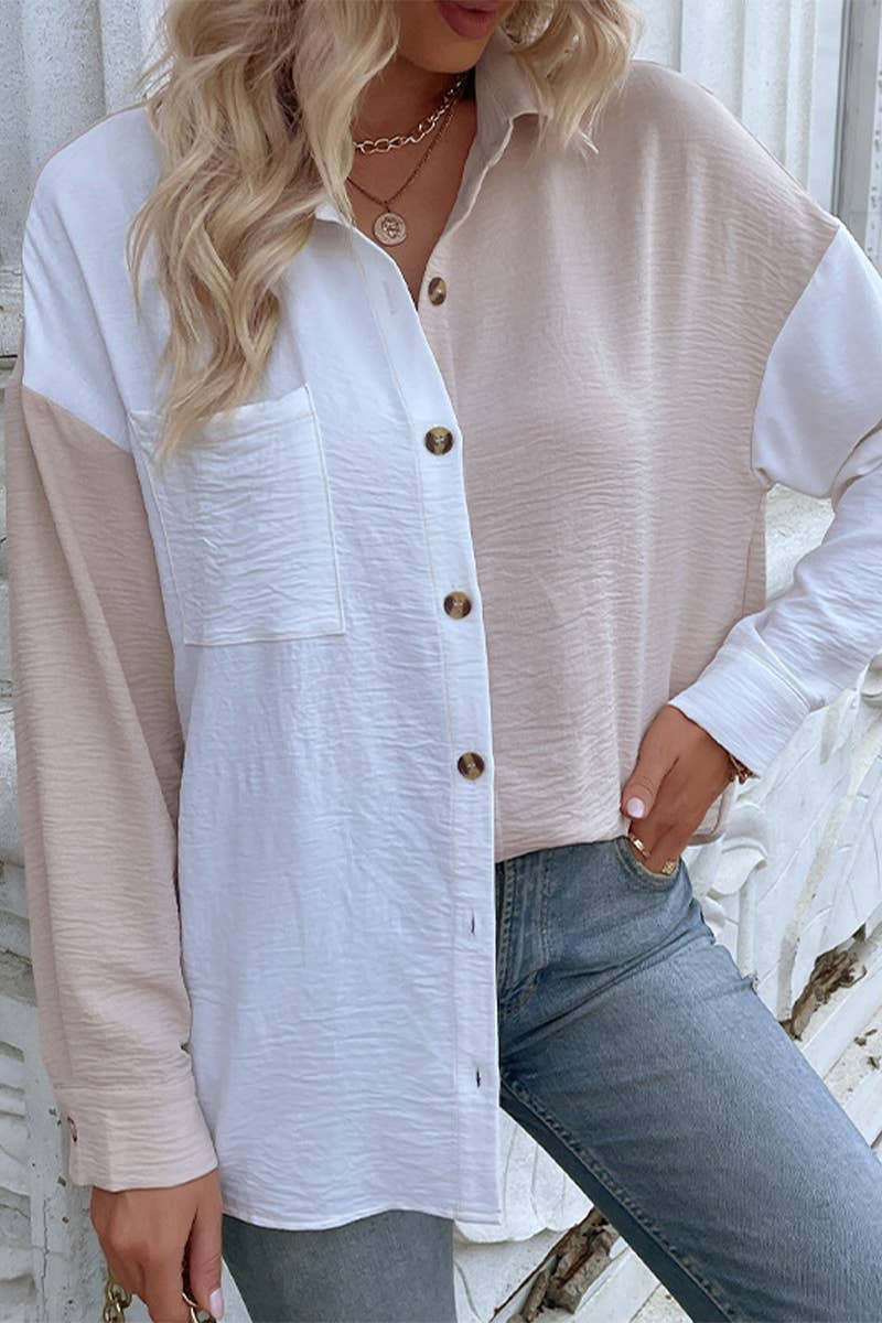 CWTDSL0121_ARLY SPRING CASUAL COLORBLOCK LONG SLEEVE SHIRT