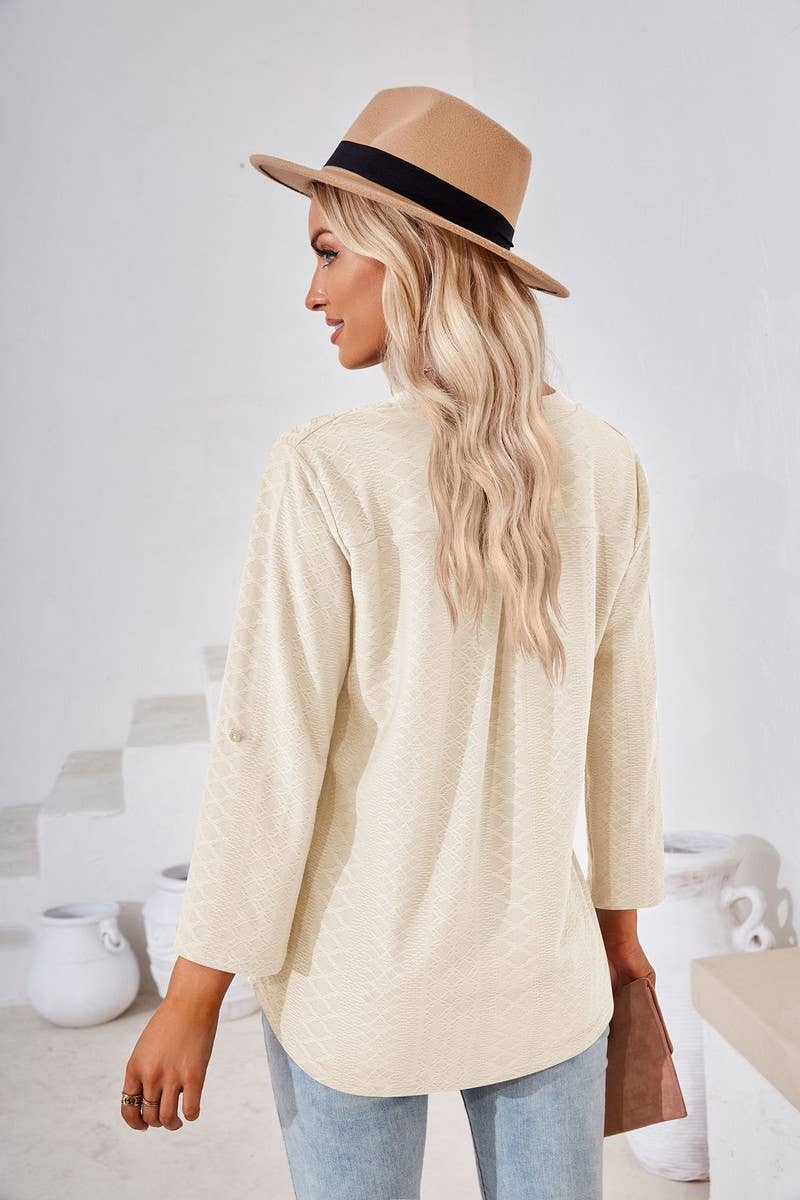 CWTSTL0856_V-neck Pullover Long Sleeve Top