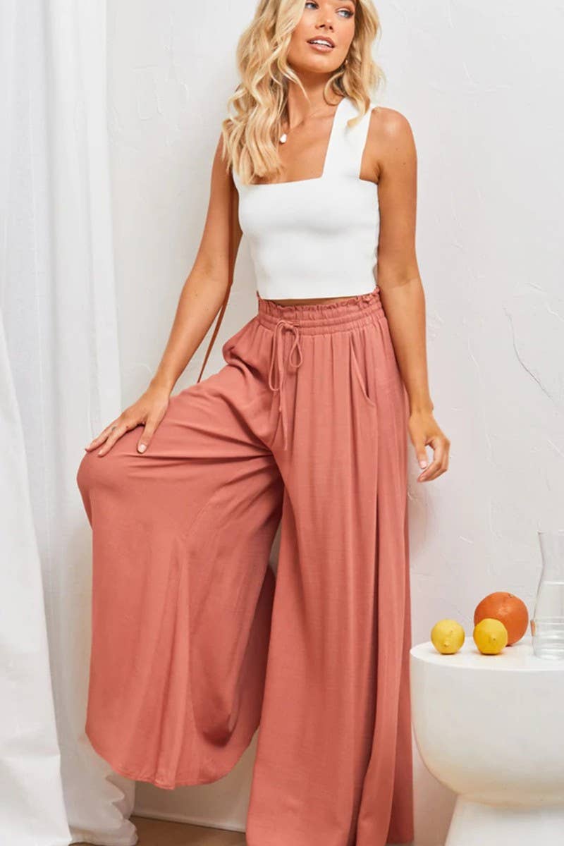CWBLP0710_CASUAL ELASTIC WAIST WIDE LEG PANTS