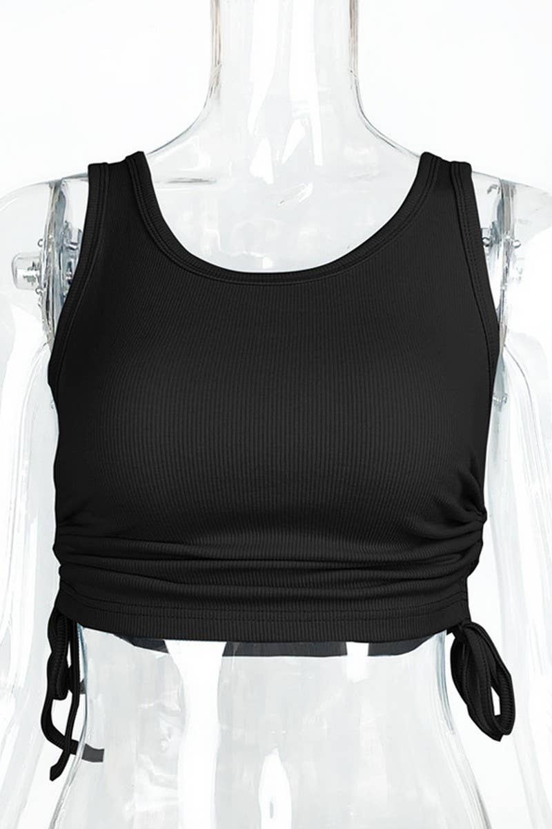 CWTTK0836_GATHERED RIBBED DRAWSTRING CROPPED TANK TOP