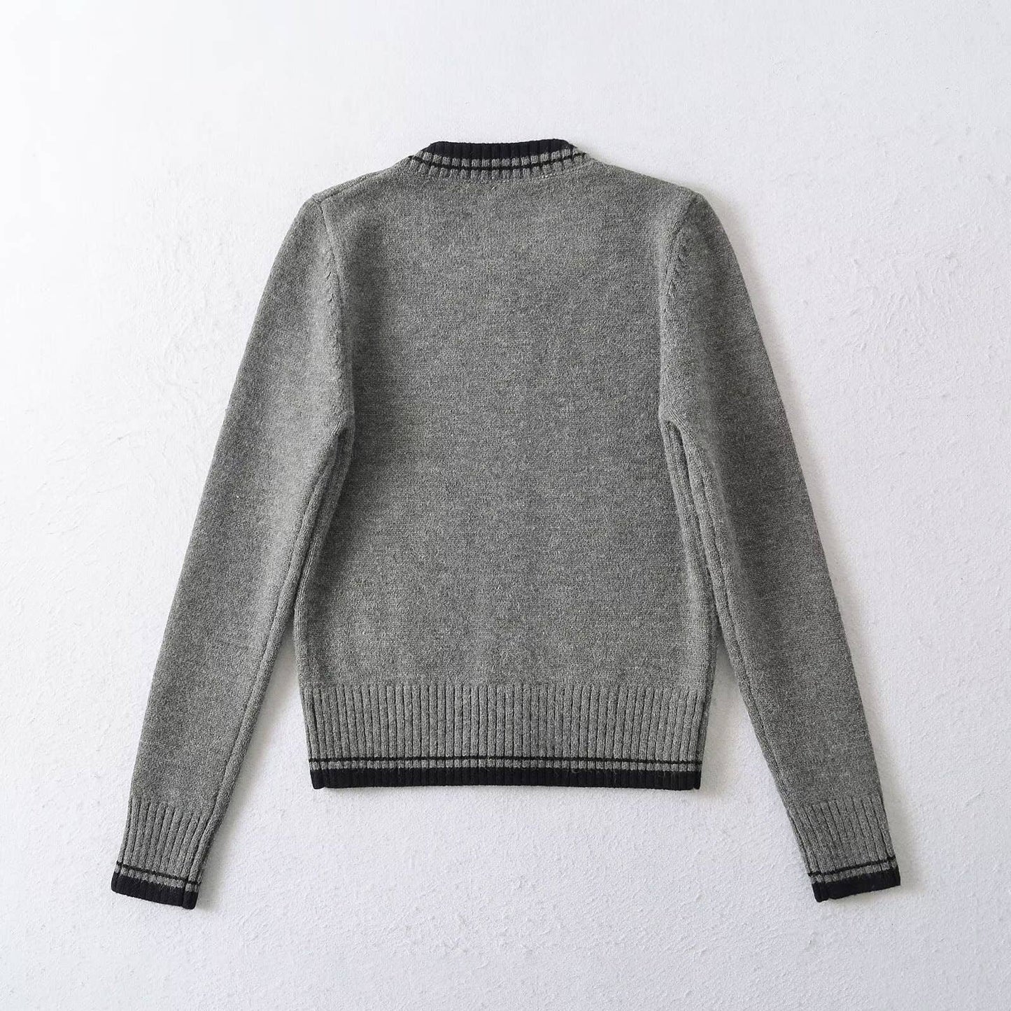 CREW-NECK COLOR MATCHING CONVENTIONAL CARDIGAN