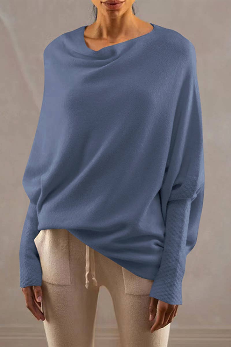 CWTDSL0122_ONE-SHOULDER VERSATILE BAT SLEEVE KNITTED TOP