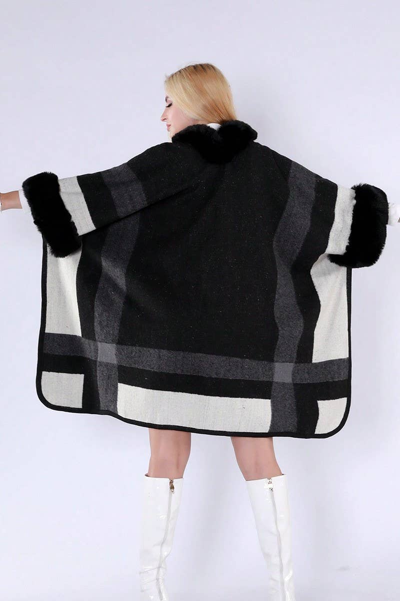 CWOCAL0972_FUR COLLAR HOODED CAPE LOOSE CARDIGAN