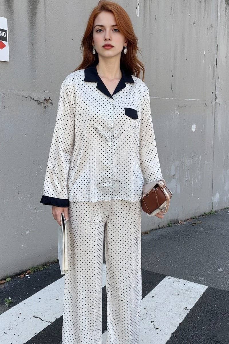 CWSPJ0421_POLKA DOT SATIN TWO-PIECE LOUNGEWEAR SET