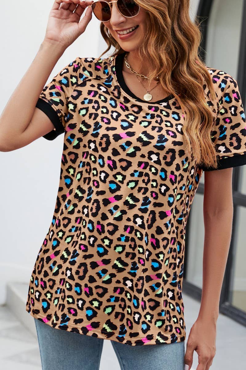 CWTBLS0348_V-Neck Short Sleeve Print Top