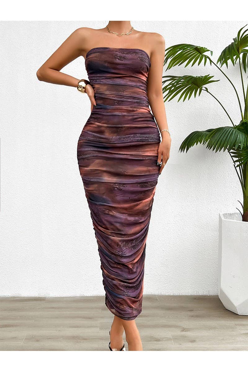 CWDMD2401_Sexy Strapless Tie Dye Maxi Dress
