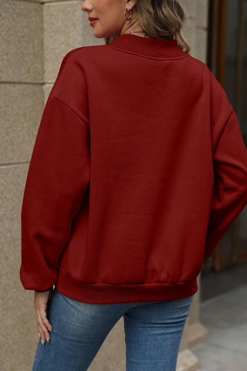 CWTBLL4011_SOLID V-NECK FLEECE LINED LOOSE FIT SWEATSHIRT