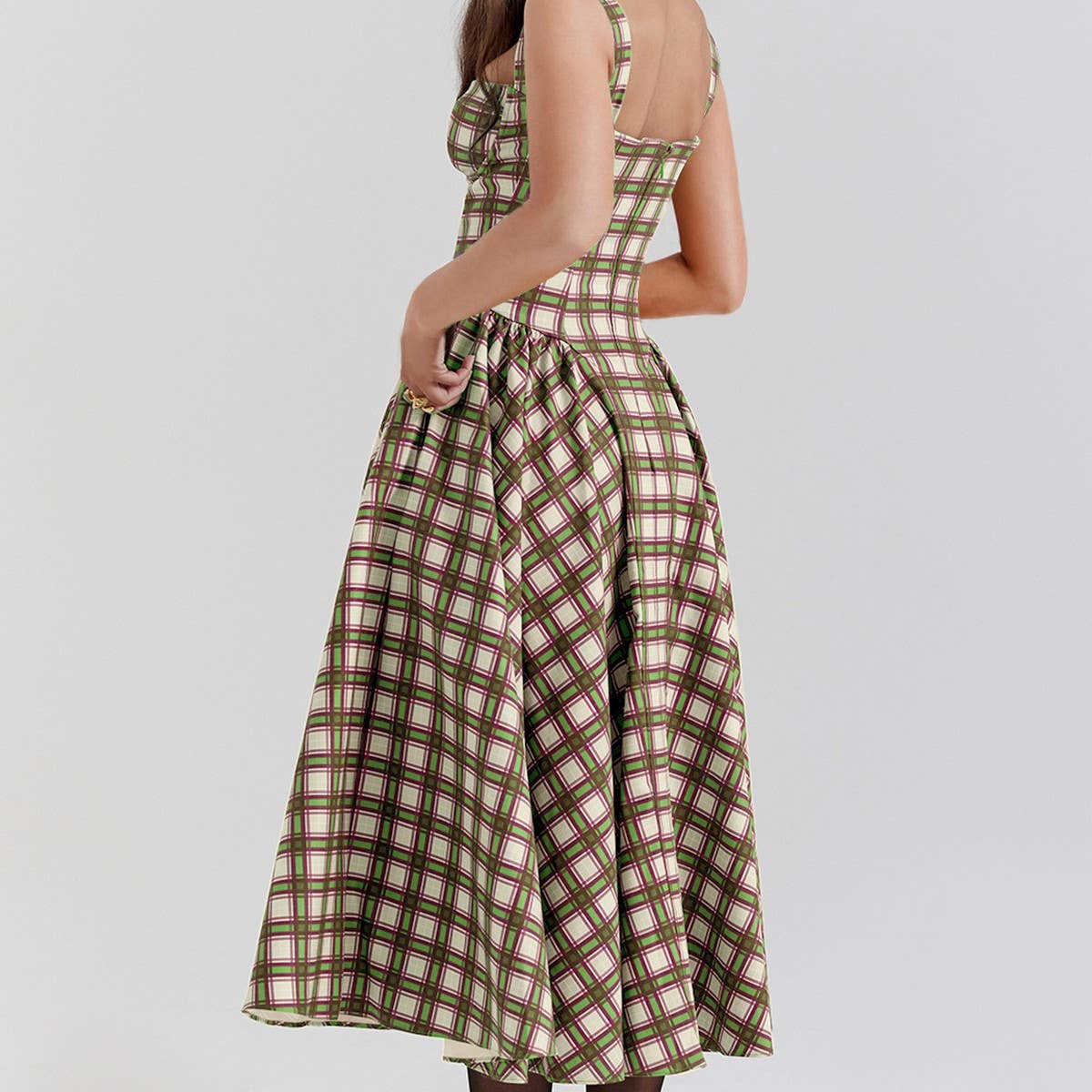 Camisole plaid court dress with big back