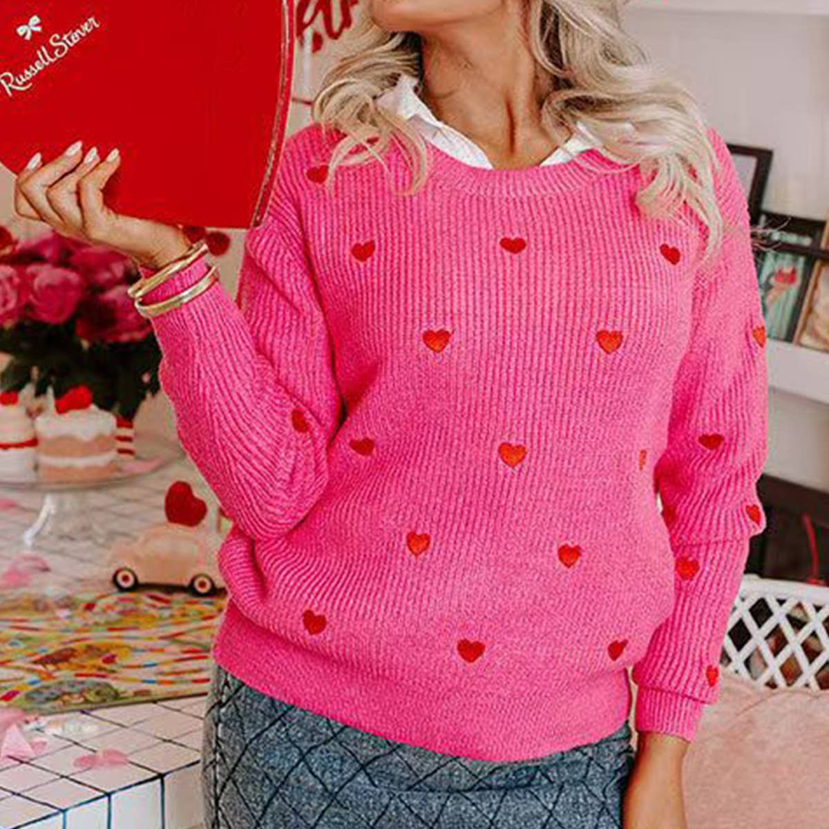 CASUAL LOVE PRINTED THERMAL TURTLENECK SWEATER