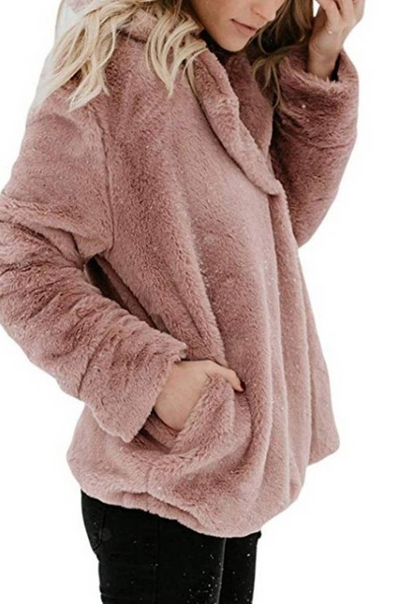 Cardigan suit collar pocket long sleeve plush coat