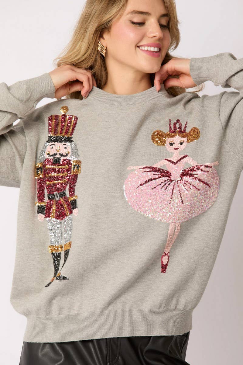 CWTBLL01264_CHRISTMAS SOLDIER SEQUIN LOOSE SWEATSHIRT