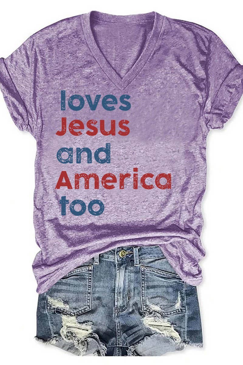 CWTTS1053_LETTER LOVES PRINTED V NECK CASUAL T SHIRT