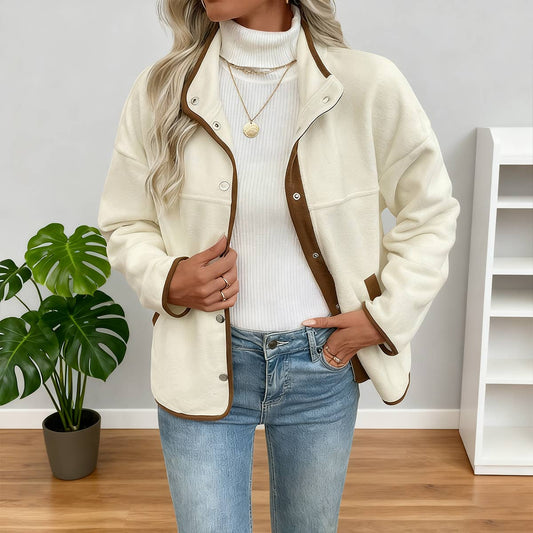 Color-blocking fleece single-breasted jacket