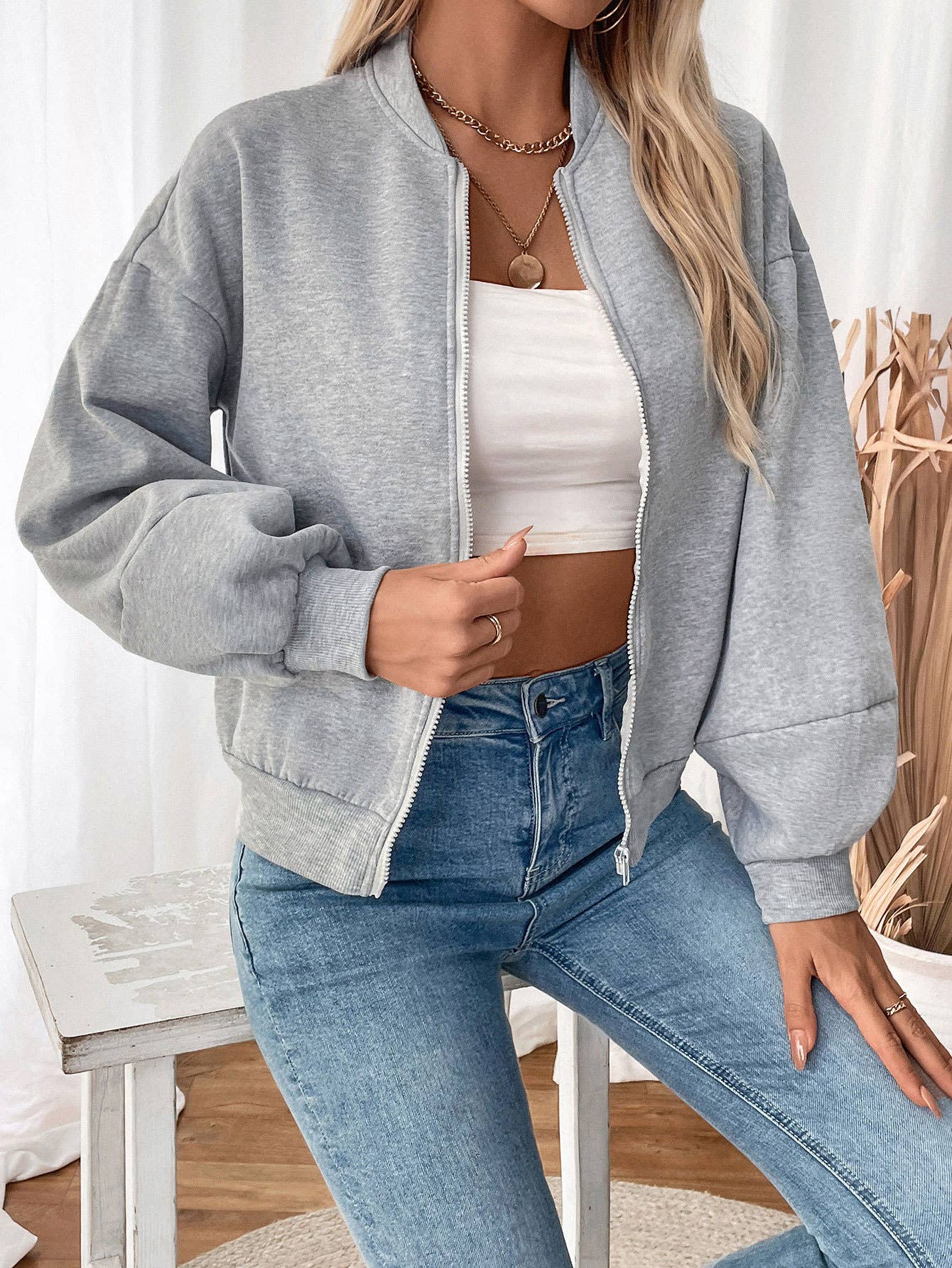 Fleece and thickened solid-color zipper jacket