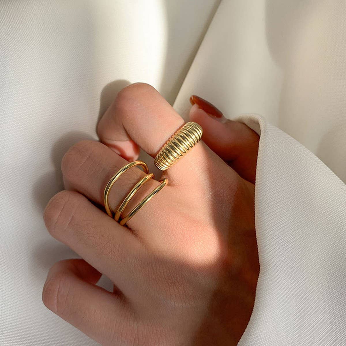 NEW GEOMETRIC OPEN RING 2-PIECE SET