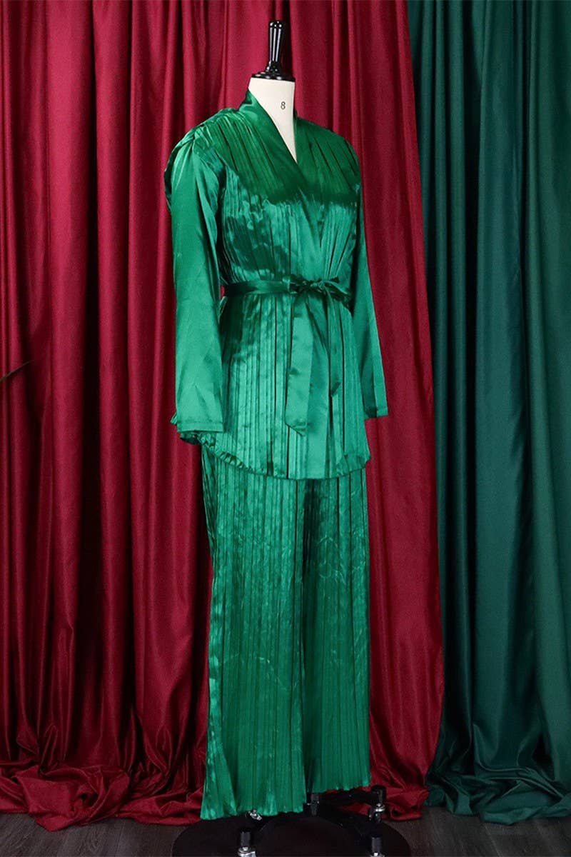 CWSTB0523_PLUS SIZE  LACE UP SHIRT  TROUSERS TWO-PIECE SET