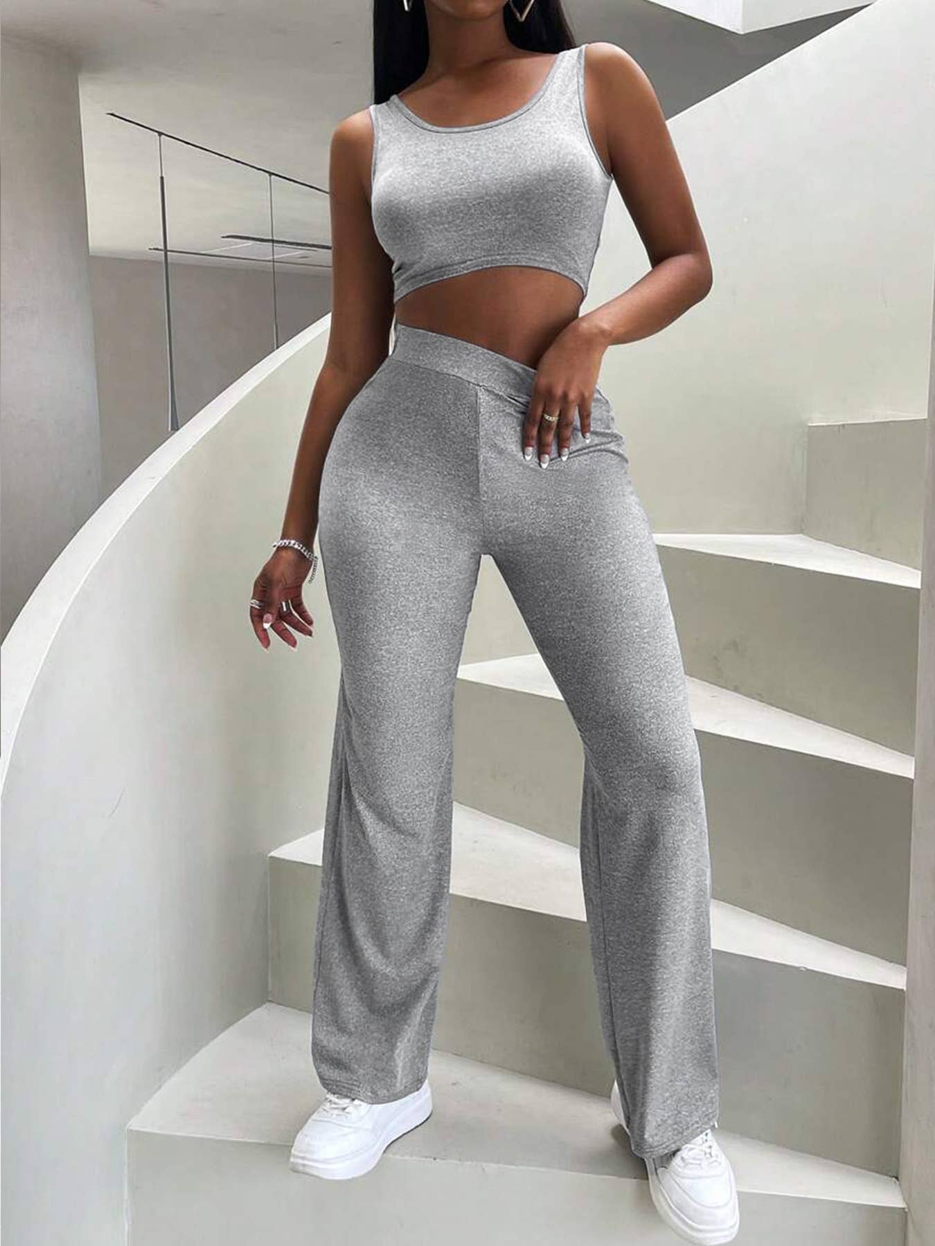 Casual fashion crop vest pants two-piece set