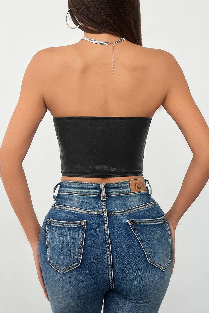 CWTTT0058_LEOPARD-PANEL LACE HERRINGBONE CORSET