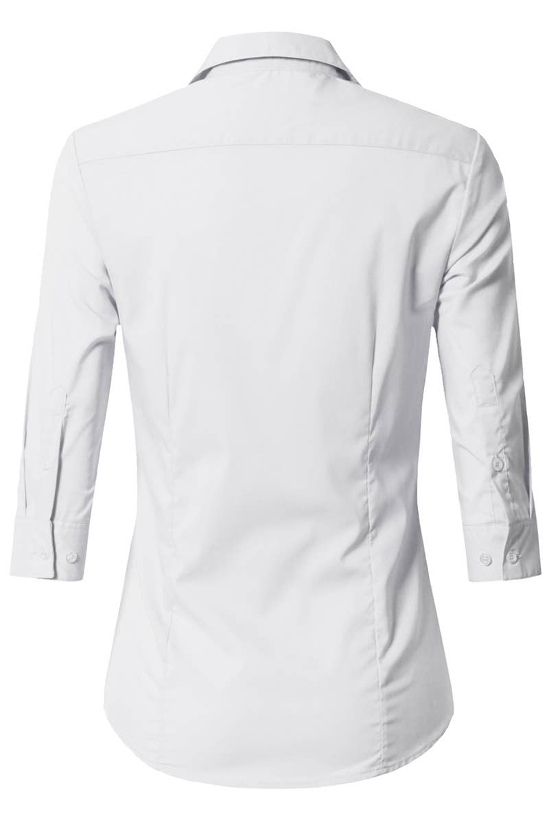 CWTSTS116_Basic Slim Fit Simple 3/4 Sleeve Button Down Shirt