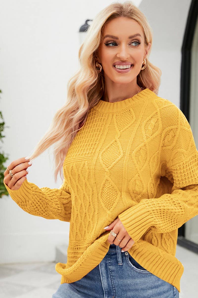 CWOSWL2703_CABLE-KNOT CASUAL SOLID COLOR CREW NECK SWEATER