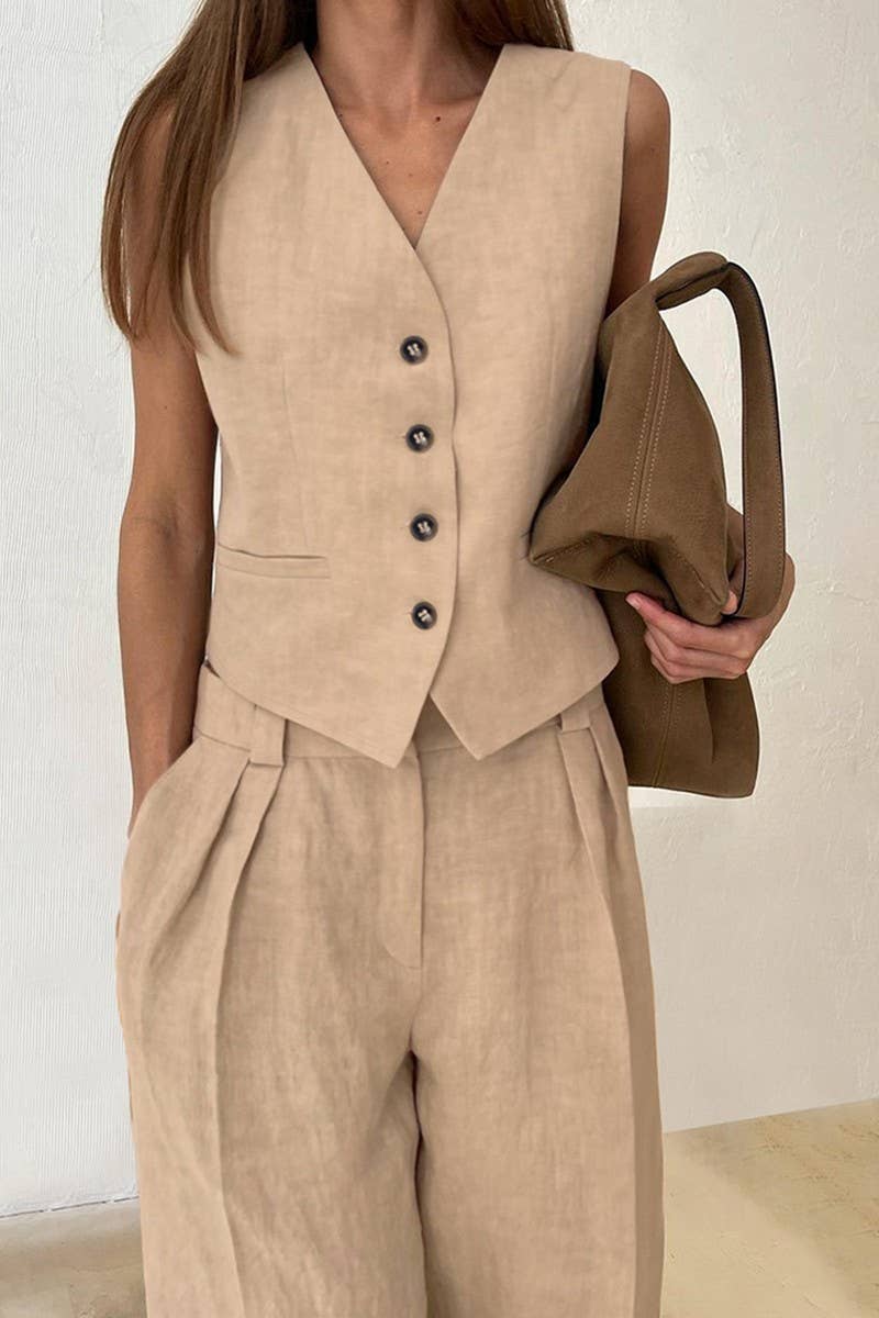 CWSTB1478_SLIM FIT VEST PLEATED TROUSERS TWO-PIECE SET