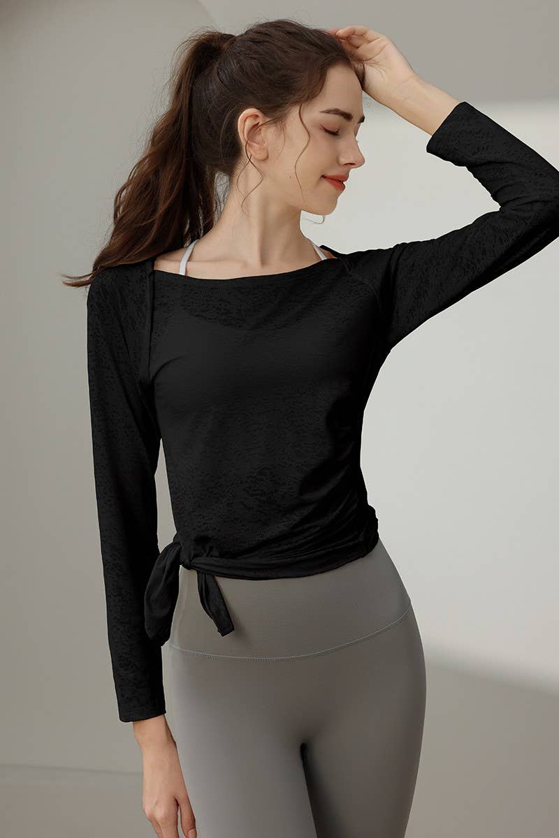 CWTBLL1590_JACQUARD SLIM FIT LONG SLEEVE SPORTS YOGA TOP