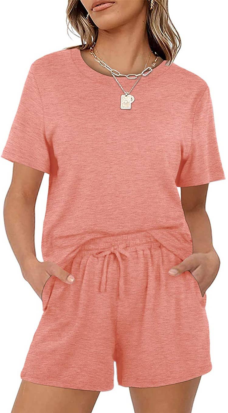 Casual elastic-lace-up pocket shorts suit