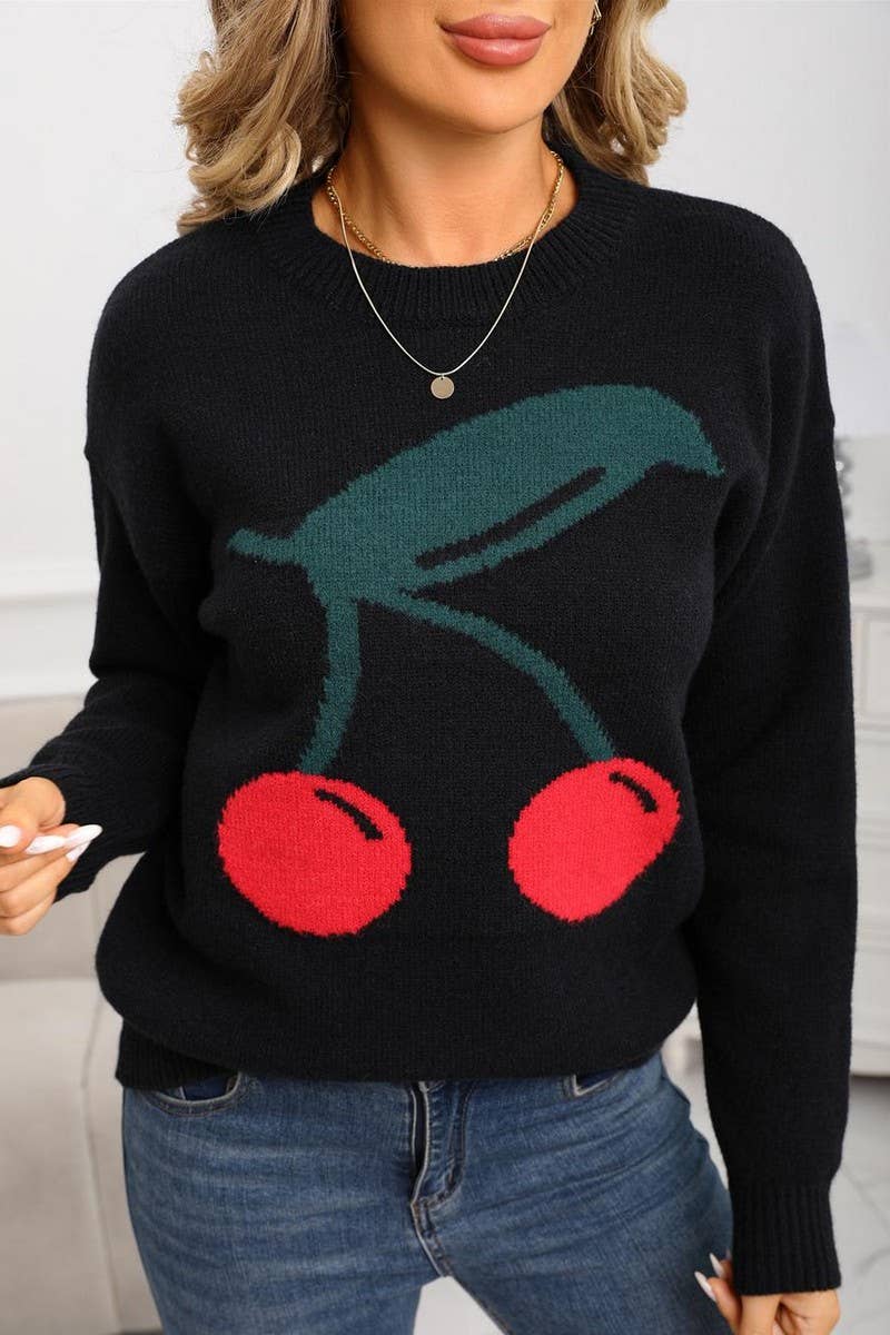 CWOSWL07572_CHERRY VALENTINE'S DAY LOOSE PULLOVER SWEATER