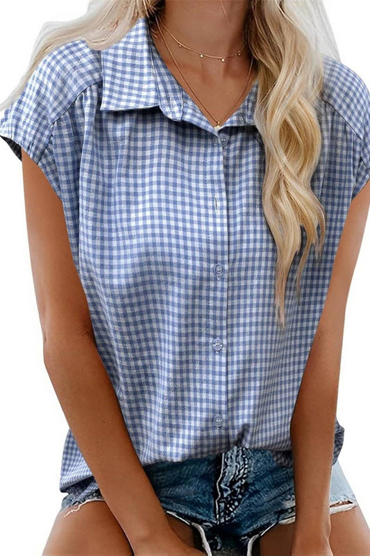 CWTBLSL0962_CASUAL PLAID BUTTON DOWN SHORT SLEEVE SHIRT