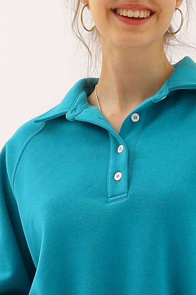 CWTTL906-P_PLUS SIZE BUTTON COLLAR RAGLAN SLEEVE SWEATSHIRT