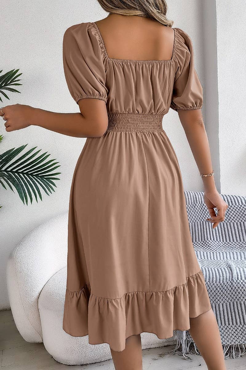 CWDSD4632_SQUARE NECK SHORT SLEEVE WAIST PEPLUM DRESS