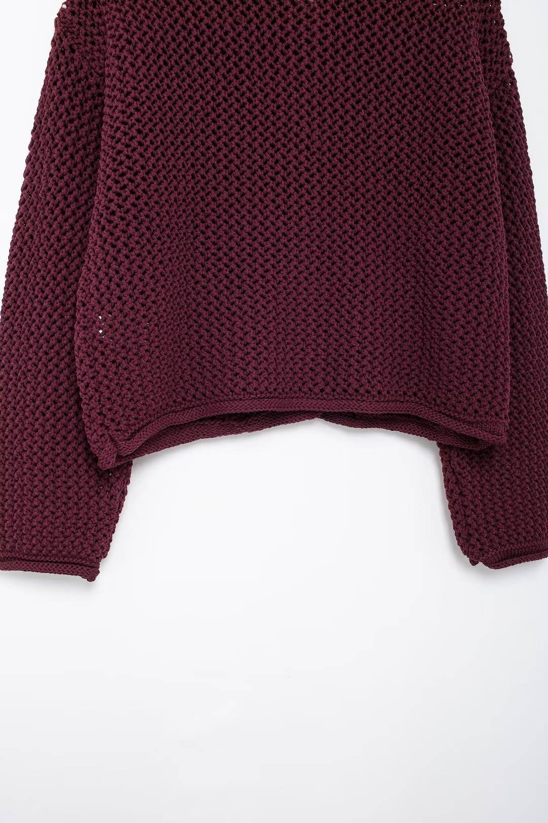 BURGUNDY COARSE NEEDLE KNIT CARDIGAN SWEATER