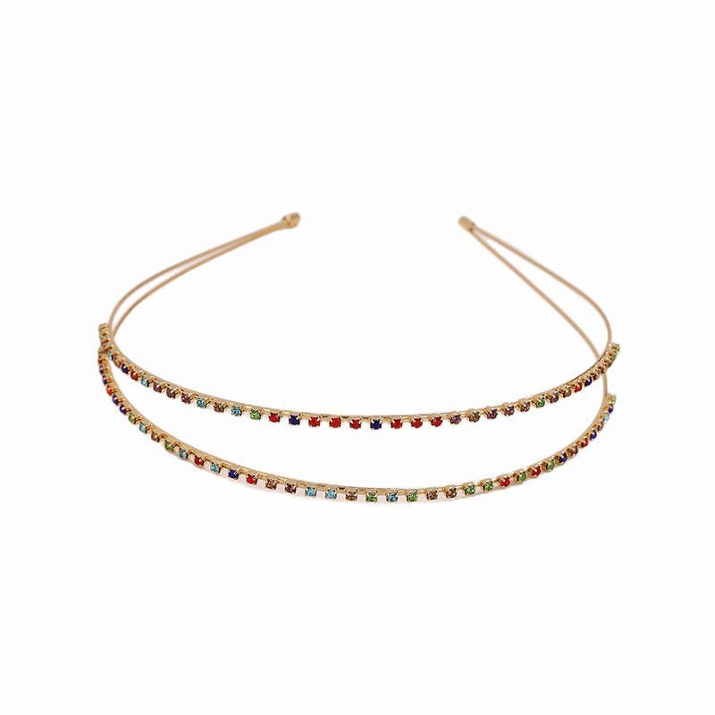 Double rhinestone headband set with diamonds