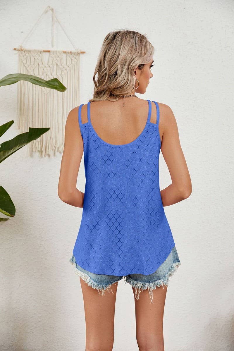 CWTTK0475_V-NECK SOLID COLOR SLEEVELESS HALTER TOP