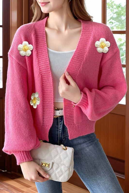 CWOSWL07382_WOMEN CROCHET PATCHWORK KNIT CARDIGAN SWEATER