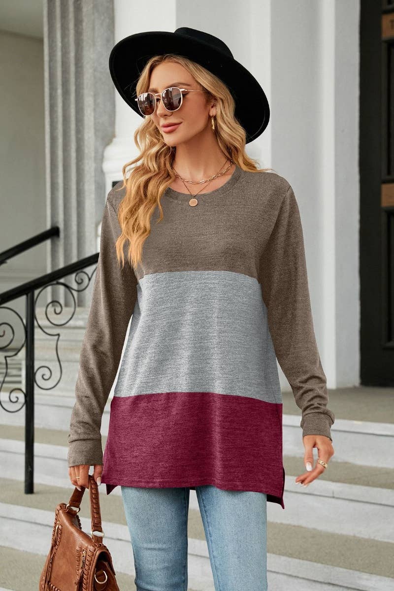 CWTBLL2818_CREW-NECK COLOR MATCHING LONG-SLEEVED TOP