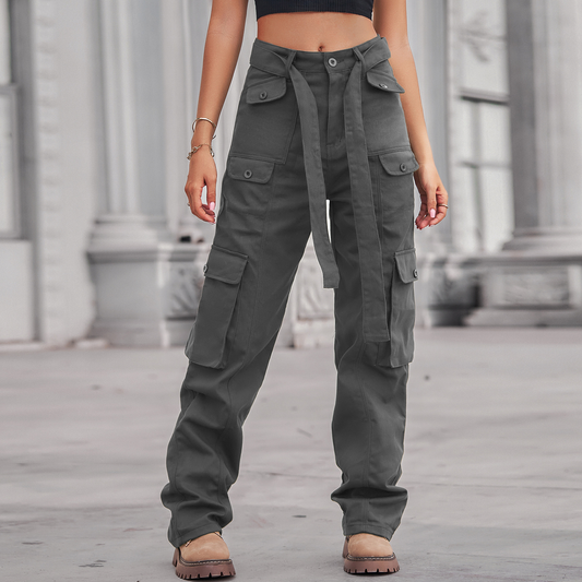 Casual Washed Denim Multi-Pocket Cargo Pants_CWJP0633