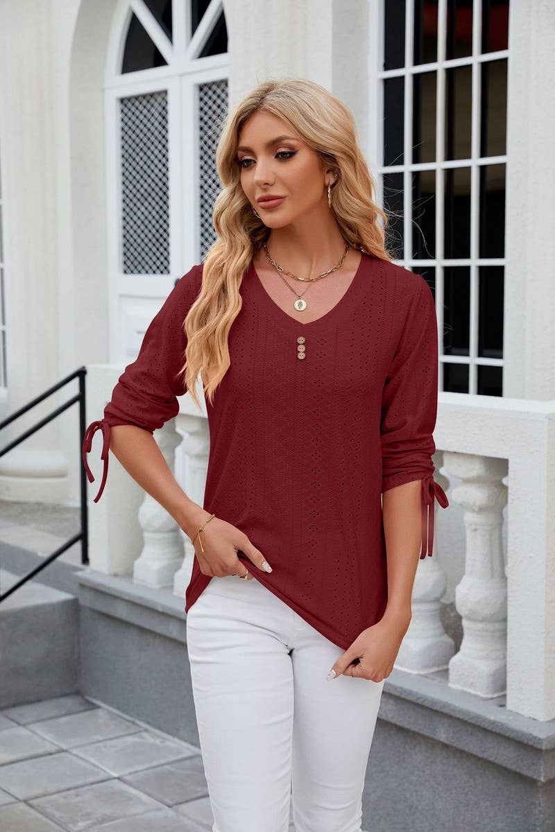CWTTS0814_3/4 Sleeve V-Neck Knit Top
