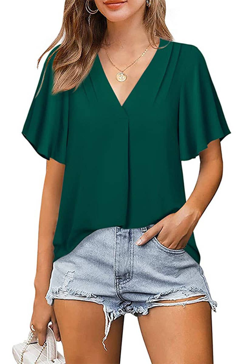 CWTBLS0304_V-Neck Shirt Sleeve Top