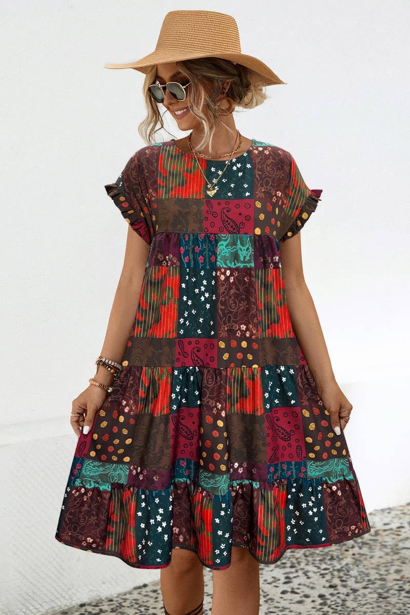 CWDSD4902_PRINTED LOOSE GATHERED DRESS