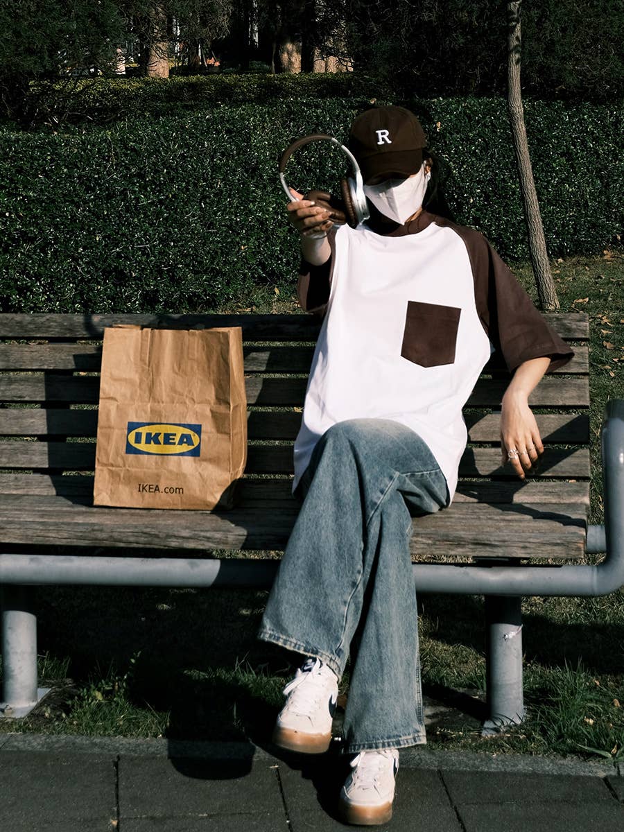 CWTTS0934_COLOR CONTRAST POCKET DESIGN CASUAL T SHIRT