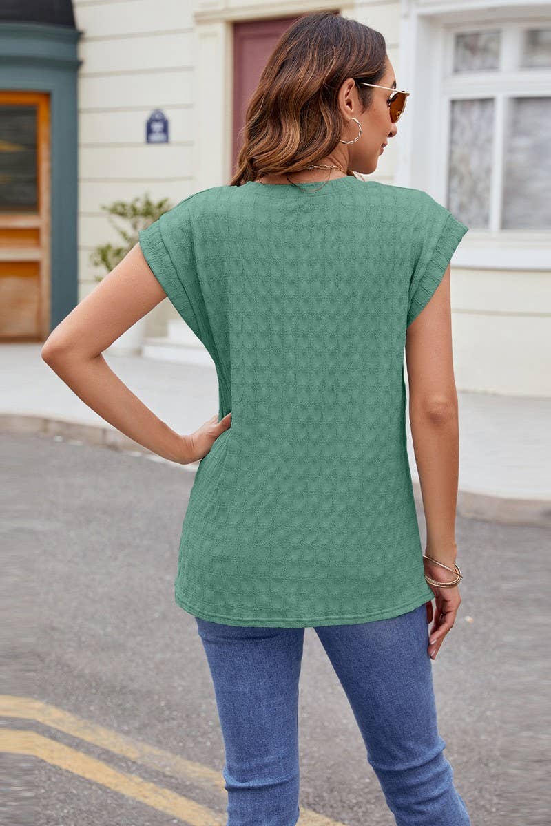 CWTBLS0862_SOLID COLOR ROUND NECK JACQUARD SHORT SLEEVE VEST